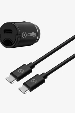 Celly Billaddare Mini USB-C PD 20W + USB-C till USB-C-kabel