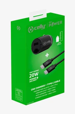 Celly Billaddare Mini USB-C PD 20W + USB-C till USB-C-kabel