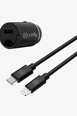 Celly Billaddare Mini USB-C PD 20W + USB-C till Lightning-kabel