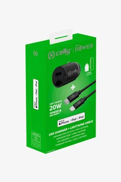 Celly Billaddare Mini USB-C PD 20W + USB-C till Lightning-kabel