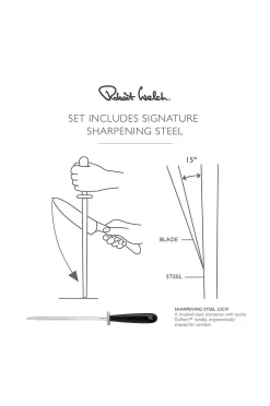 Robert Welch Svart knivblockset 8P med skärpstål Signature